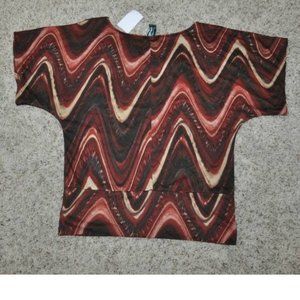 Womens Shirt Weavers Brown Zig Zag Medium Short Sleeve Banded Hem Lightweight